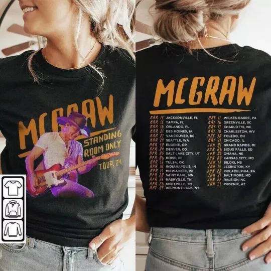 Discover Tim McGraw Music T-Shirt 2Side Tim McGraw 2024 Tour Standing Room Only Shirt