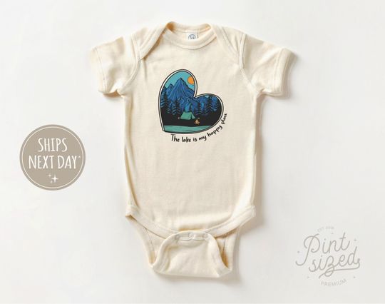 Discover Lake Life Onesie - Happy Place Bodysuit - Camping Baby Onesie