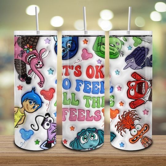 Discover It's Okay To Feel All The Feels 3D Inflated Effect Tumbler with Lid and Straw