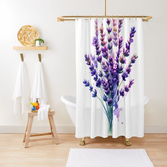 Discover Watercolor Lavender Sprigs Shower Curtain