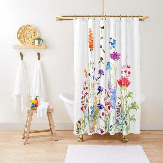 Discover hand painted colorful wild flowers watercolor painting Shower Curtain