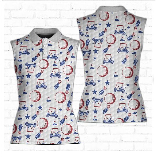 Discover American Flag Patriotic Women Golfer 3D Women Sleeveless Polo