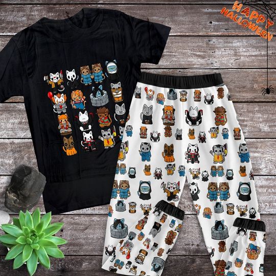 Discover Cats Horror Movie T-shirt Pajamas Set, Horror Movie Pajamas For Adult And Kids