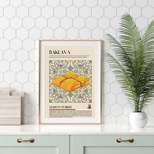Discover Turkish Baklava Poster, Dessert print, Turkey, Morocco, Food, Kitchen Poster