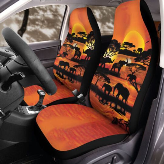 Discover Elephant Seat Car Cover Sunset African Desert Seat Protector Animal Wild Lovers