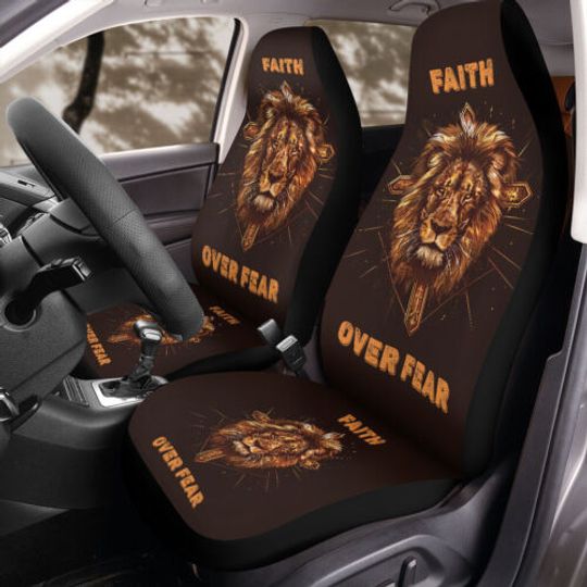 Discover Christian Jesus Lion Faith Over Fear Religious Car Seat Cover Lion Seat