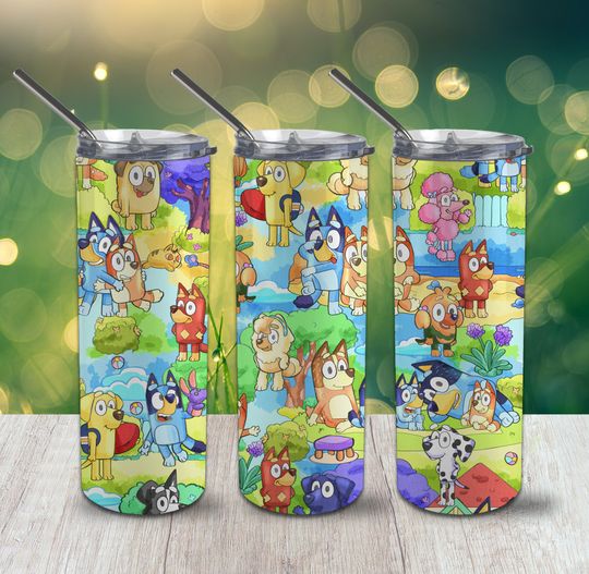 Discover Blue Little Dog Tumbler 20 oz Skinny Art