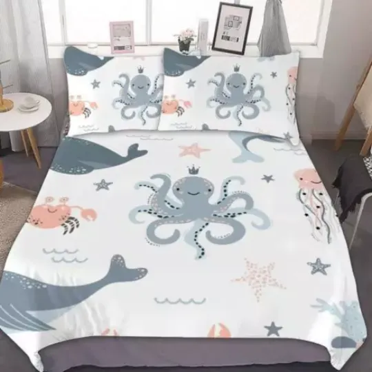 Discover Cartoon Ocean Octopus Quilt Duvet Cover Set Home Textiles Kids Pillowcase