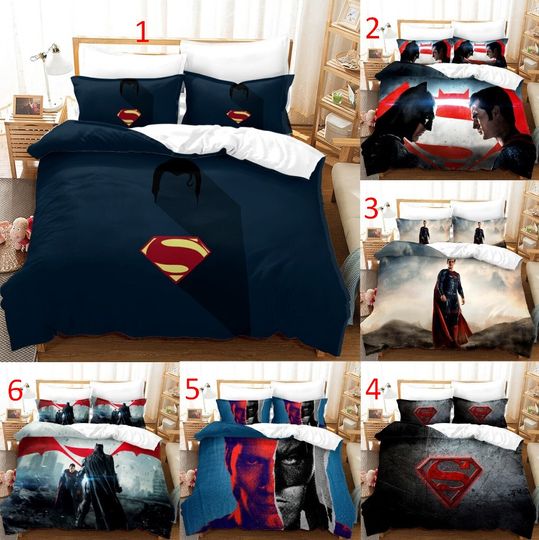 Discover Superman Duvet Cover Bedding Set Bedroom Comforter Cover with Pillowcases