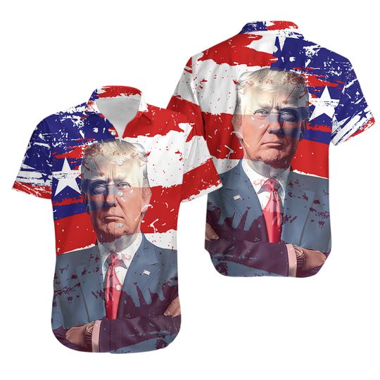 Discover US Flag With Trump Hawaii Shirt, American Flag Hawaiian Shirt