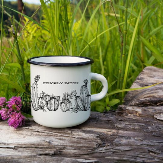 Discover Prickly Bitch Enamel Camp Cup- vintage graphic, cactus, desert, gift for mom