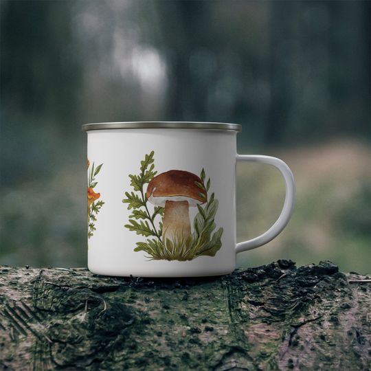 Discover Mushroom Mug, Mushroom Design Mug, Enamel Mug , Camping Mug