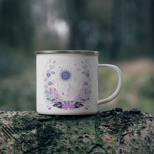 Discover Boho Flowers, Mountains, and Sun Camping Cup Enamel Mugs