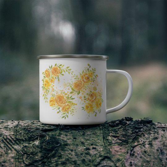 Discover Yellow Texas Roses Camping Mug | Floral Farmhouse Style Coffee