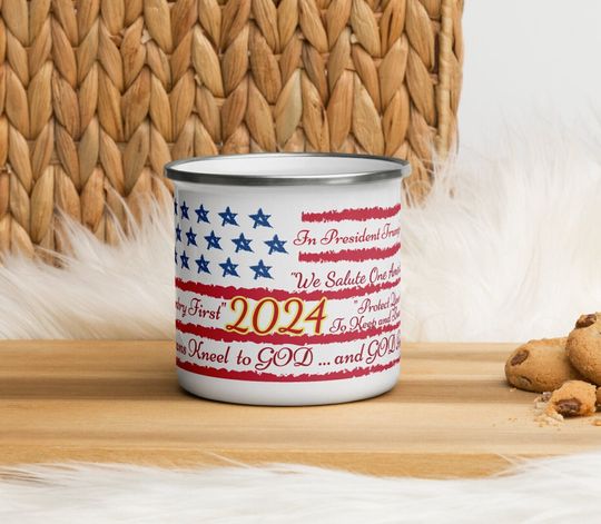 Discover Trump's Words Enamel Mug - Gift for 2024