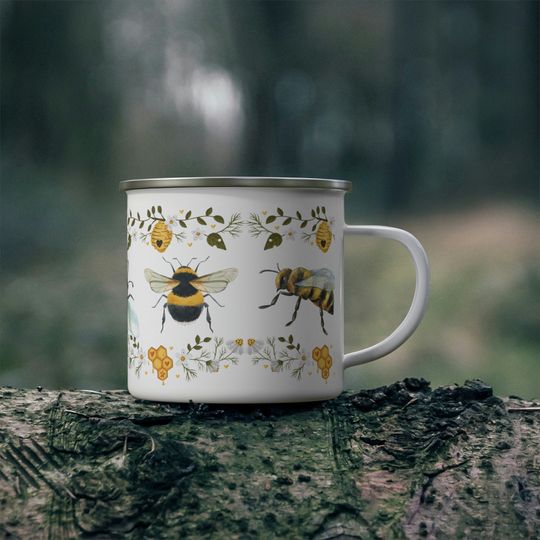 Discover Bees and Flowers Camping Mug | Cute Save the Bees Design
