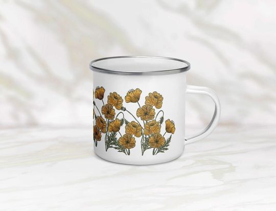 Discover California Poppy August Birth Flower Mug | Floral Enamel