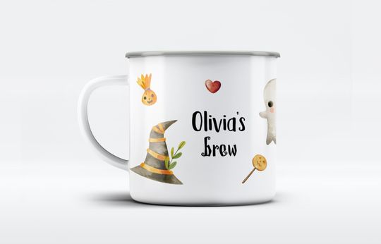 Discover Personalised Halloween Enamel Mug, Watercolour design, Halloween gift