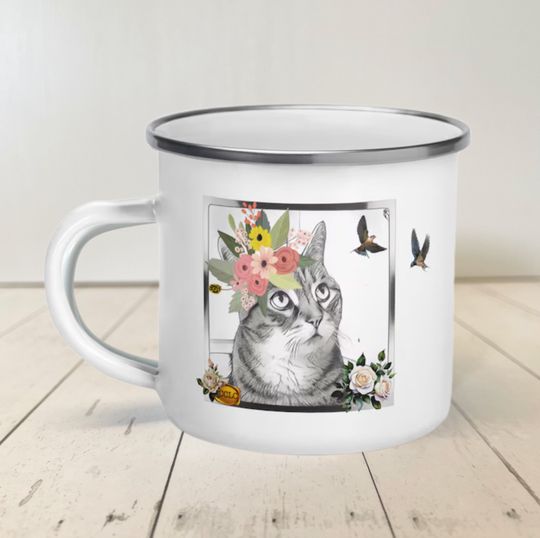 Discover Push Push's Darling Tabby Cat Enamel Mug, Funny Birthday Gift