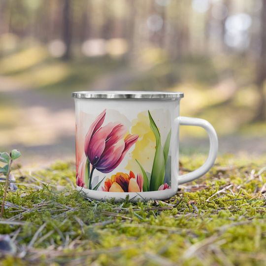 Discover Tulips Enamel Mug Wildflower Gift