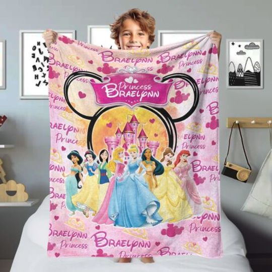 Discover Personalized Watercolor Princess Blanket, Custom Name Princess Baby Girl Blanket