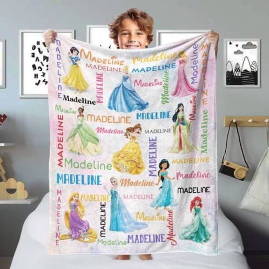 Discover Personalized Watercolor Princess Blanket, Custom Name Baby Girl Fleece Blanket