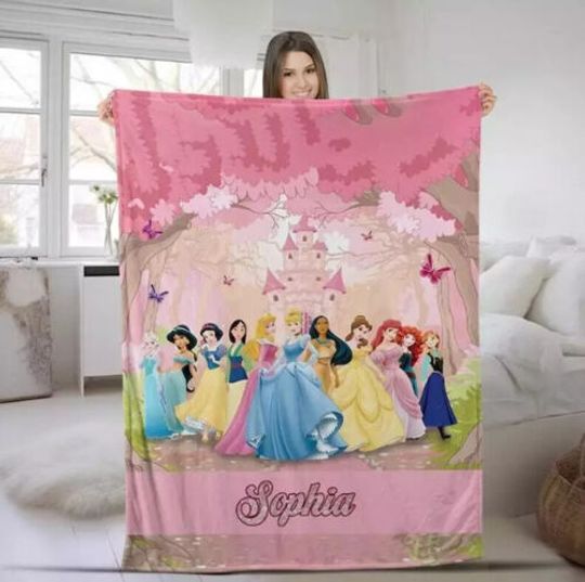 Discover Personalized Beautiful Cartoon Princesses Magic Castel Pink Themed Sofa BLANKET