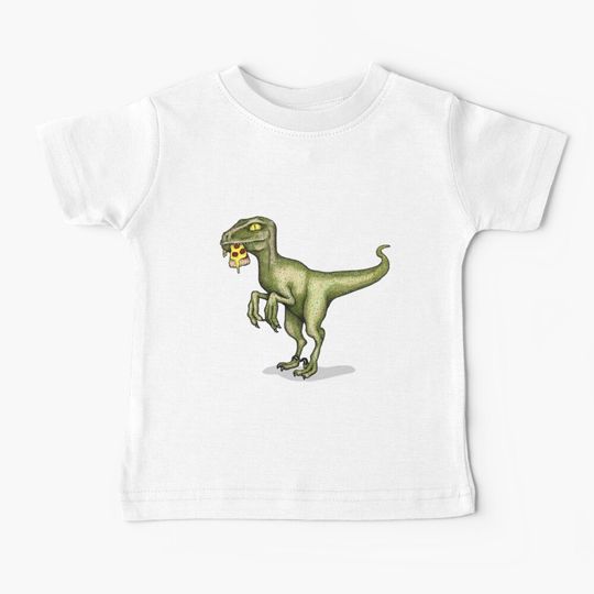 Discover Raptor dinosaur eating pizza slice Baby T-Shirt