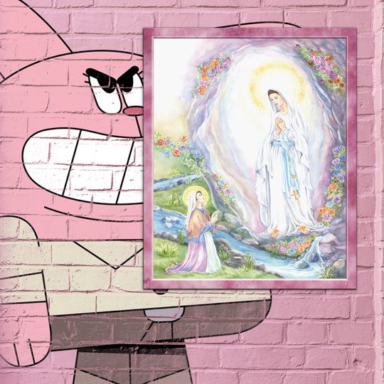 Discover Our Lady of Lourdes with St Bernadette Premium Matte Vertical Poster