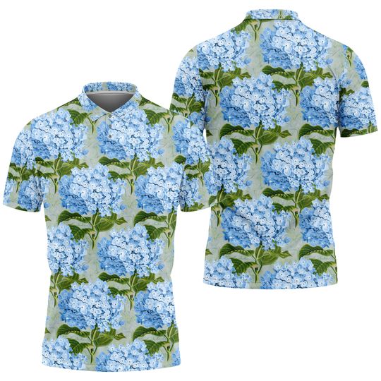 Discover Hydrangea Blue Flower Green Leaves Polo Shirt