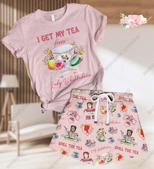 Discover Bridgerton Short Pajama Sets, Lady Whistledown Tea House Pajamas, Bridgerton Movie