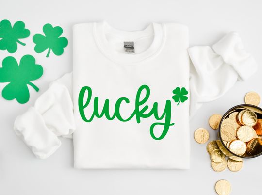 Discover Lucky Embossed Puff Shamrock Sweatshirt Gift for Her, St Patricks Day embossed Sweatshirt