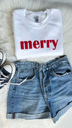 Discover Embossed christmas sweatshirt,puff sweatshirt,merry,puff print merry sweatshirt