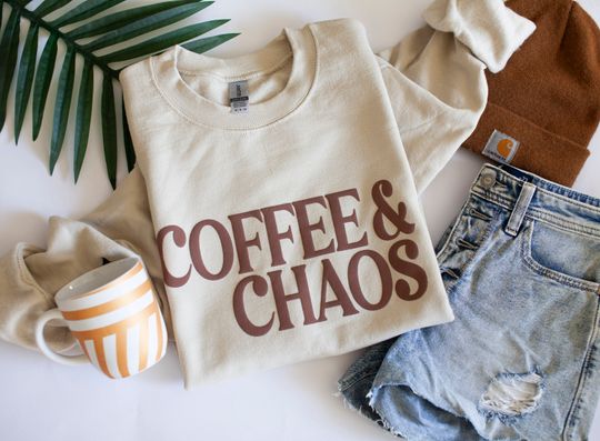 Discover Coffee sweatshirt, Coffee and chaos sweatshirt, beige sweatshirt