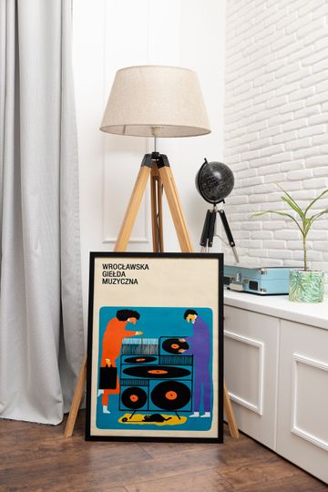 Discover Music Wall Art - Record Player Poster - People Buying Records and Cat Printtable Canvas