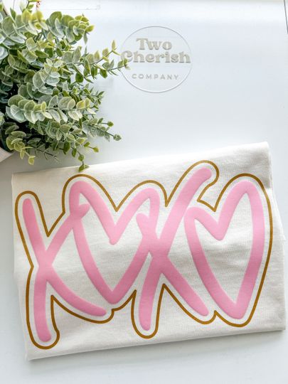 Discover XOXO Embossed T-shirt, Pink Embossed Print Shirt, Lover Shirt, Cute Valentines Day Shirt