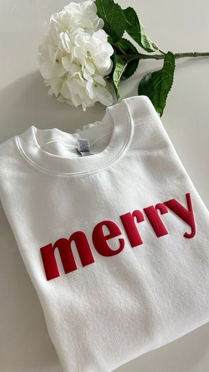 Discover Merry Embossed Christmas Sweatshirt, Merry Sweatshirt