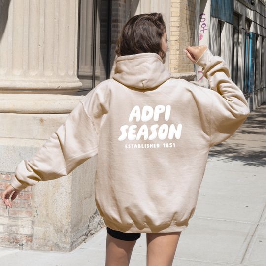 Discover Alpha Delta Pi Tan Hoodie with Puff Design, Embossed Hoodies