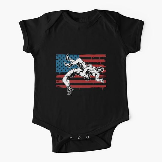 Discover Wrestling American Flag  Baby One-Piece