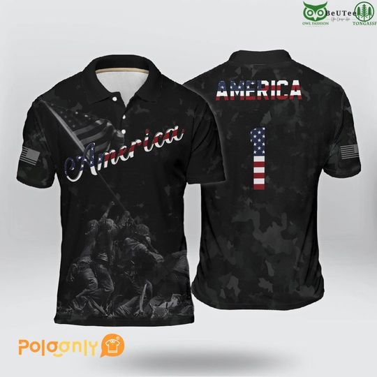 Discover America no 1 Black Camo Polo Shirt