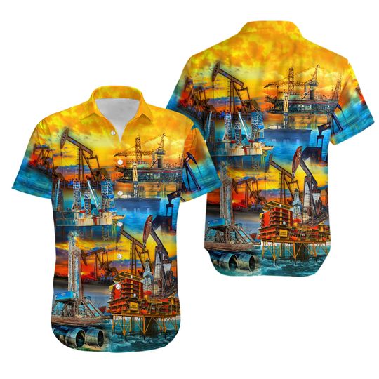 Discover Sunset At The Oil Field Hawaiian Shirt