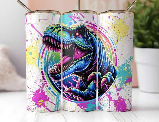 Discover Neon Dinosaur 20 Oz Tumbler Wrap