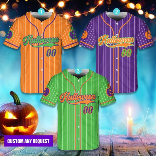 Discover Custom Faux Glitter Halloween Baseball Jersey Personalized Spooky Season Stripe Line