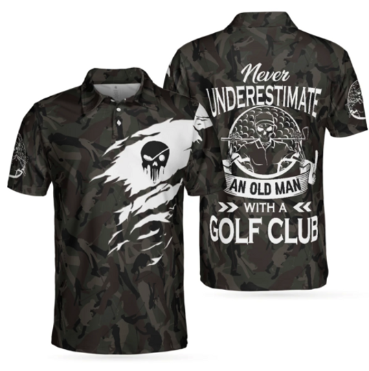 Discover Golf Camouflage Pattern Skull Never Underestimate An Old Man 3D Polo Shirt