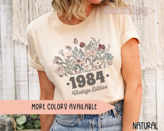 Discover 1984 Shirt, 40th Birthday Shirt, Flower 1984 Birth Year Number Shirt