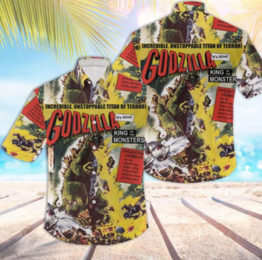 Discover Vintage god zilla Hawaiian Shirt Print Tropical Summer Beach Gift