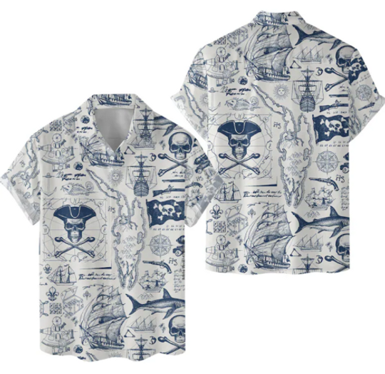 Discover Pirate Skull Hawaiian Shirts for Men Women, Vintage Pirate Treasure Map Shirt