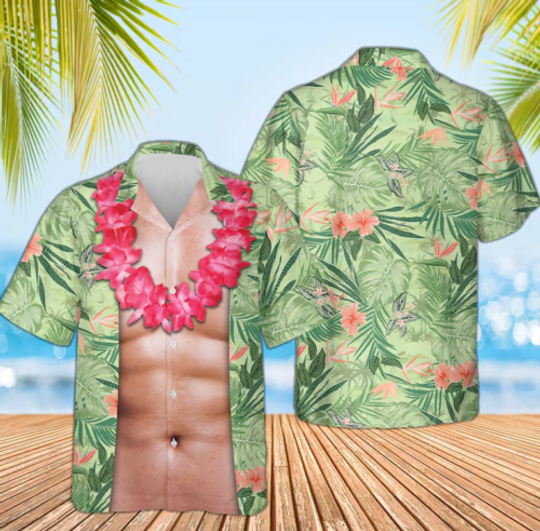 Discover Funny Abs Aloha Tropical Flowers Hawaiian Shirt