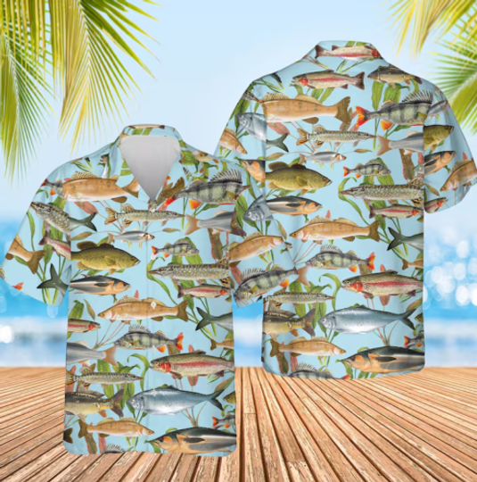 Discover Fish Hawaiian Shirt, Pattern Fishing Hawaiian Shirt