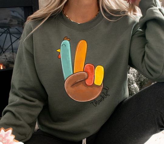 Discover Thanksgiving Fall Sweatshirt, Peace Sign Turkey Sweatshirt